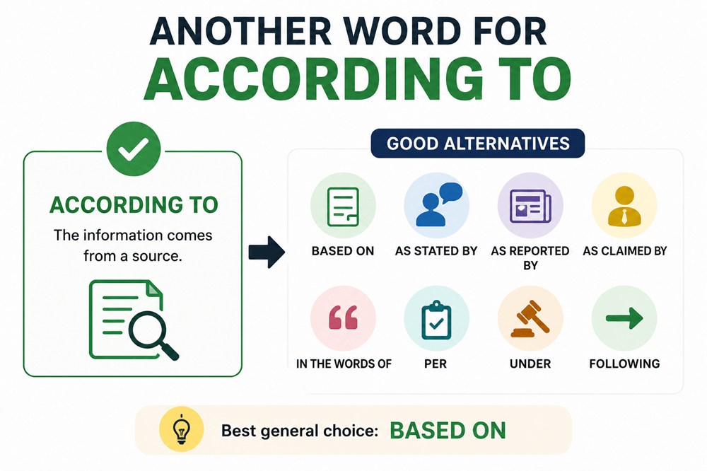 Another word for according to