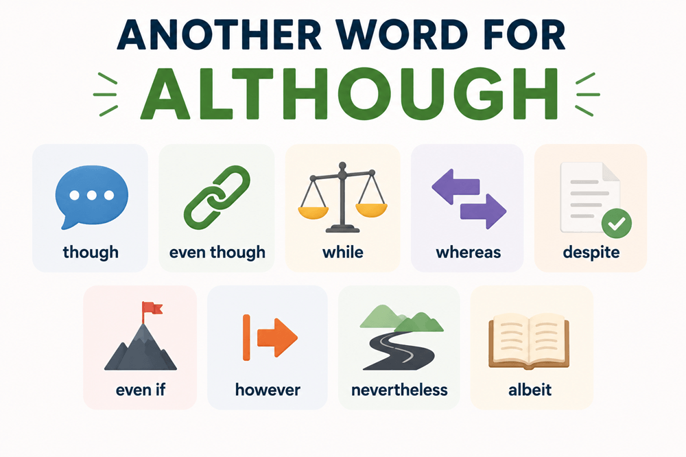 Another word for although